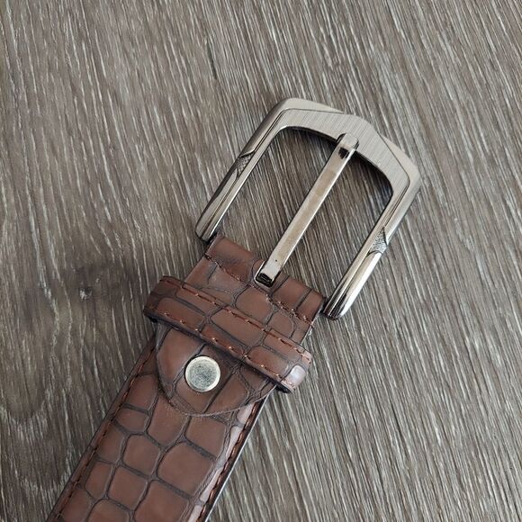 Brown Croc Embossed Genuine Bonded Leather Belt XL 42-44 - Picture 5 of 8